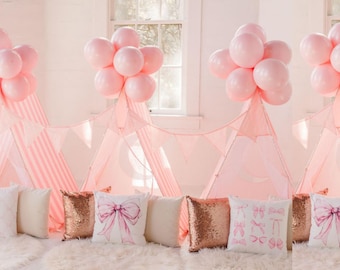 Sleepover Birthday Kit for Kids – Patented Pop-Up Teepee Tent with Lights, & Decor, Birthday Gift Girls Ages 6-12, Slumber Party