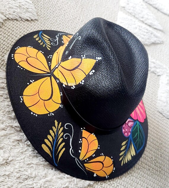 Hand painted butterfly hat Hand-painted Hat from Mexico - Butterflies - White  main image 4