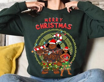 Disney Moana Merry Christmas Comfort Colors T-Shirt, Moana Maui Candy Cane Tee, Magic Kingdom Disneyland Family Xmas Vacation Shirt