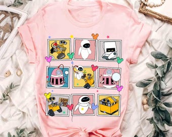 Camiseta de los robots Wall-E de Disney Pixar con colores cómodos, camiseta de Wall-E y Eva, camiseta de los personajes de Wall-E, camiseta a juego de los mejores amigos de Magic Kingdom Disneyland