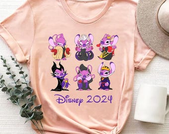 Camiseta de Lilo y Stitch de Disney, camiseta de colores cómodos para cosplay de villanos ángeles, camiseta de Halloween, disfraz de villanos ángeles, camisetas de Disney a juego