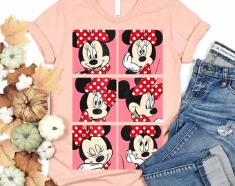 Camiseta de Disney Minnie Mouse Expressions Comfort Colors, linda camiseta de Minnie, camiseta de vacaciones familiares de Magic Kingdom Disneyland, camiseta de regalo de cumpleaños