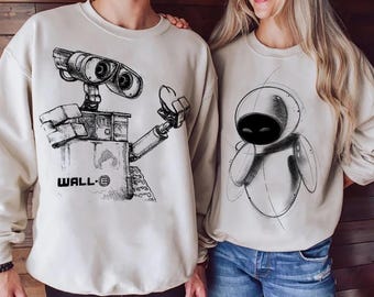 Comfort Colors Disney Pixar Wall-E And Eve Sketch Couple Shirts, Disney Couple Matching Tee, Magic Kingdom Disneyland Trip Shirt