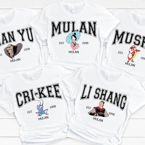 ディズニー ムーラン キャラクター コンフォートカラー Tシャツ、ムーラン ムーシュー クリキー リーシャン Tシャツ、マジックキングダム ディズニーランド ファミリー マッチング シャツ