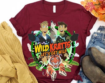 Camiseta "Let's Get Wild" de Chris y Martin, colores cómodos, para cumpleañeros, para fiestas de Wild Kratts y para viajes a Disneyland.