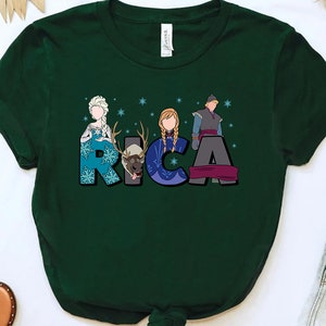 Camiseta con nombre personalizado Frozen Comfort Colors, camiseta personalizada con nombre para niños, camiseta Frozen Elsa Emma Kristoff, camiseta de regalo de cumpleaños a juego para la familia