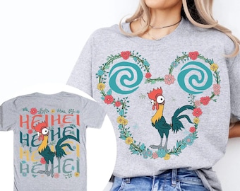 Chemise recto-verso Disney Pixar Moana Hei Hei coq floral confort couleurs, chemise Moana 2, t-shirt assorti Magic Kingdom Disneyland