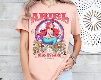 Disney Prinzessin Ariel Floral Comfort Farben T-Shirt, Die kleine Meerjungfrau T-Shirt, Magic Kingdom Disneyland Familie Passendes Shirt