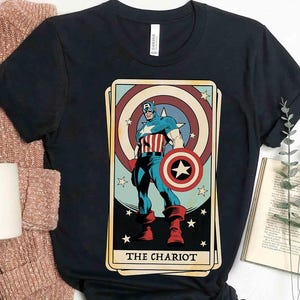 a t - shirt with a captain america playing card on it