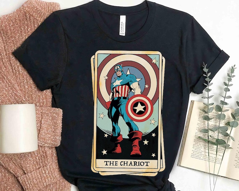 a t - shirt with a captain america playing card on it