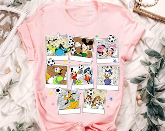 Camiseta Polaroid de fútbol de Mickey y sus amigos de Disney, colores cómodos, camiseta del equipo de fútbol de Disney, camiseta deportiva de Disney, camiseta a juego para el viaje a Disney