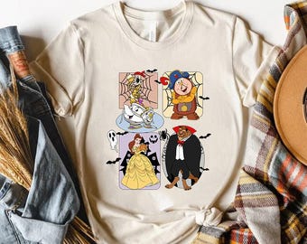 Disney Beauty And The Beast Characters Halloween Costume Comfort Colors Shirt, Mickey's Not So Scary Party, Family Matching Disneyland Shirt