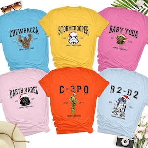 Christmas Star Wars Characters Comfort Colors T-Shirt, Darth Vader Chewbacca Stormtrooper R2-D2 C-3PO, Disneyland Holiday Xmas Matching Tee