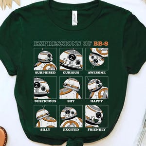 Camiseta de Star Wars Expressions of BB-8 Comfort Colors, camiseta de Star Wars Droid, camiseta de viaje a Disneyland desde Galaxy's Edge, regalo para fanáticos de Star Wars