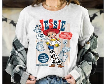 Camiseta retro de Disney Pixar Toy Story con retrato de vaquera Jessie, colores cómodos, parque temático Epcot, Magic Kingdom, Disneyland, camiseta familiar a juego