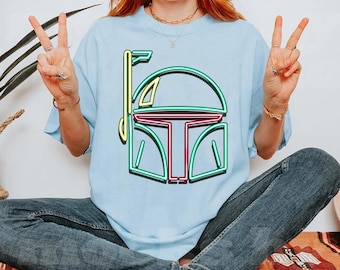 Star Wars Boba Fett Neon Light Comfort Colors T-Shirt, Bounty Hunter Tee, Galaxy's Edge Disneyland Family Vacation Shirt, Birthday Gift Tee