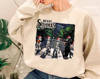 Divertida camiseta de Star Wars Abbey Road Merry Sithmas Comfort Colors, camiseta de vacaciones navideñas de Star Wars Darth Vader Stormtroopers Disneyland