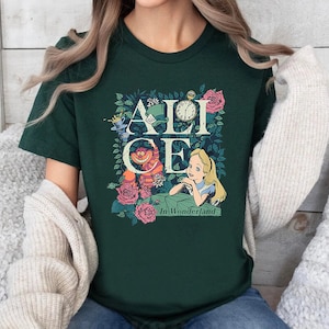Disney Alice In Wonderland Floral Comfort Colors Shirt, Alice Cheshire Cat Wildflowers Shirt, Magic Kingdom Disneyland Vacation Shirt