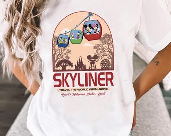 Vintage Mickey & Friends Skyliner Travel The World From Above Comfort Colors T-Shirt, Hollywood Studio Shirt, WDW Epcot Disneyland Trip Tee