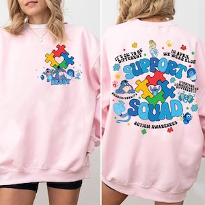 Two Sided Personalized Disney Blue Characters Autism Awareness Comfort Colors Shirt, Autism Mom Understand Love Support Squad, Autism Month