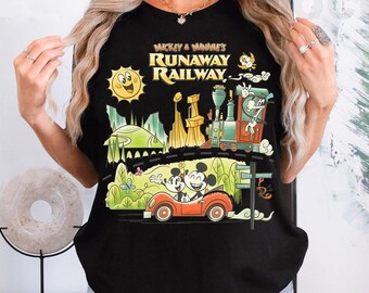 Retro Disney Mickey And Minnie Runaway Railway Poster Comfort Colors T-Shirt, Mickey & Friends Magic Kingdom Disneyland Matching Shirt