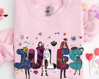 Koszulka z niestandardową nazwą Descendants Graphic Comfort Colors, spersonalizowana koszulka Disney Villains, pasująca koszulka Magic Kingdom Disneyland, prezent urodzinowy