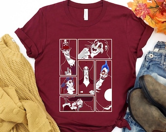 Camisa de colores cómodos del escuadrón de personajes masculinos de villanos de Disney, cicatriz de Hades del chico malo, Capitán Garfio, camisa familiar de Magic Kingdom Disneyland