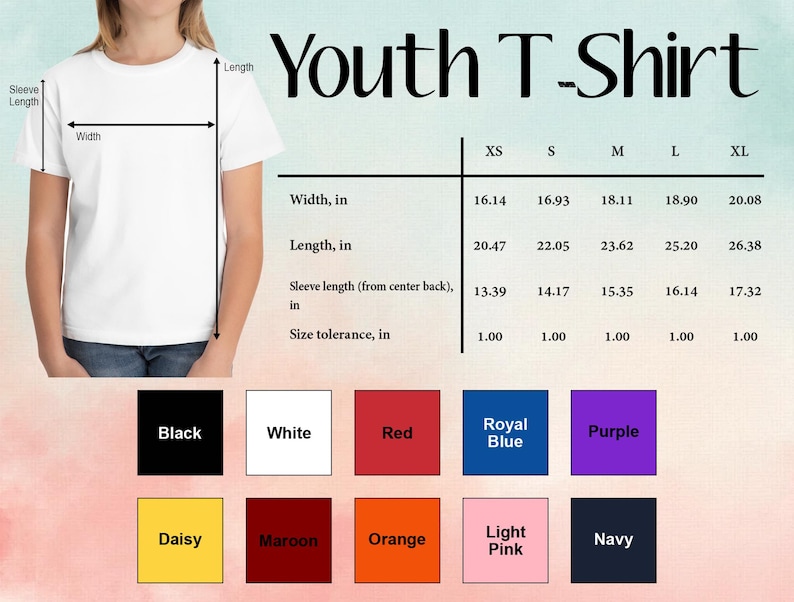 a young girl wearing a youth t - shirt