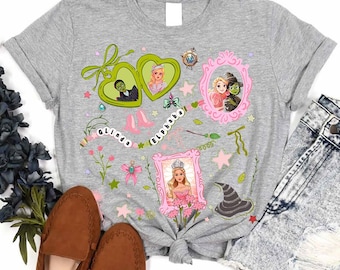 Camiseta Disney Wicked Musical Wicked Duo, Bruja Verde, Bruja Rosa, Colores Cómodos, Camiseta Elphaba y Glinda, Camiseta a Juego Magic Kingdom Disneyland