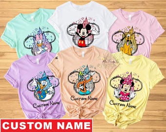 Custom All Disney Characters Comfort Colors Shirt, Personalized Mickey & Friends Family Matching Shirts, Disneyland Family Vacation Trip