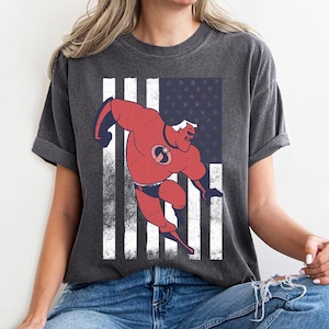 Vintage Disney The Incredibles Mr. Incredible American Flag Distressed Comfort Colors T-Shirt, Magic Kingdom Disneyland Family Matching Tee