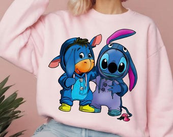 Disney Stitch en Iejoor beste vriend kostuum comfort kleuren shirt, Lilo and Stitch & Winnie de Pooh cross-over T-shirt, Magic Kingdom Disneyland