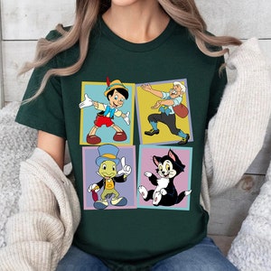 Disney Pinocchio Characters Squad Group Comfort Colors Shirt, Pinocchio&#39;s Father Geppetto Pinocchio Jiminy Cricket Figaro Cat Shirt