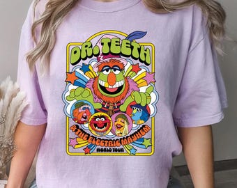 Camiseta com estampa do Dr. Teeth e do Electric Mayhem dos Muppets, camiseta combinando com o Magic Kingdom Disneyland, camiseta do Muppets Show