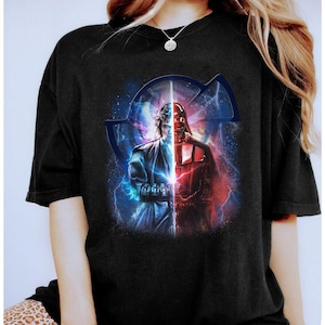 Retro Disney Star Wars Dark Side Comfort Colors Shirt, Anakin Skywalker & Darth Vader Half Face Lightsaber Tee, Galaxy&#39;s Edge Disneyland Tee