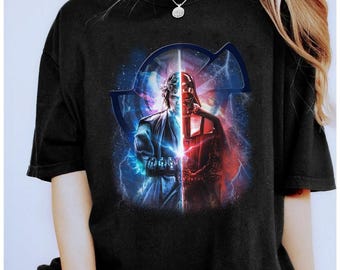 Retro Disney Star Wars Dark Side Comfort Colors Shirt, Anakin Skywalker & Darth Vader Half Face Lightsaber Tee, Galaxy&#39;s Edge Disneyland Tee