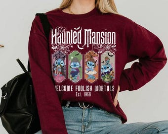 Disney Lilo & Stitch Haunted Mansion Comfort Colors T-Shirt, Foolish Mortals Tee, Lilo Stitch Not So Scary Halloween Party 2025 Shirt