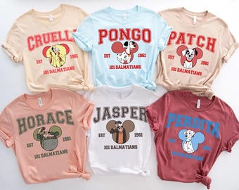 Custom Disney 101 Dalmatians Character Comfort Colors T-Shirt, Pongo Perdita Cruella Tee, Magic Kingdom Disneyland Family Matching Shirt