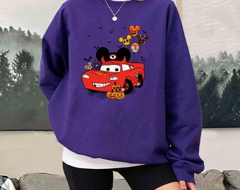 Camiseta de Halloween con globos y orejas de Mickey de Cars, Rayo McQueen, colores cómodos, camisetas de Disney a juego que no dan tanto miedo de Mickey, camiseta de Disneyland