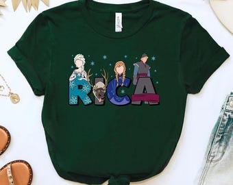 Camiseta con nombre personalizado Frozen Comfort Colors, camiseta personalizada con nombre para niños, camiseta Frozen Elsa Emma Kristoff, camiseta de regalo de cumpleaños a juego para la familia