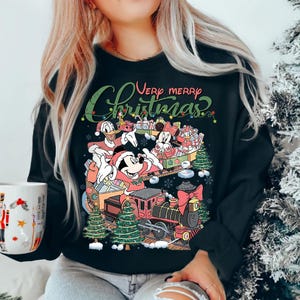 Vintage Mickey & Friends Christmas Train Comfort Colors T-Shirt, Very Merry Xmas Magic Kingdom Disneyland Family Vacation Shirt