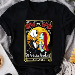 Koszula z motywem Nightmare Before Christmas Jack & Sally The Lovers Tarot Card Comfort Colors, Oogie Boogie Bash Halloween Party Disneyland