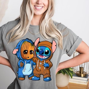 Disney Stitch And Groot Best Friend Costume Comfort Colors Shirt, Lilo & Stitch, Baby Groot Tee, Disney BFF Trip Disneyland Matching Shirt