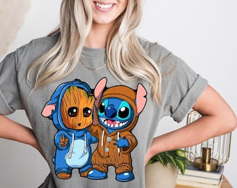 Disney Stitch And Groot Best Friend Costume Comfort Colors Shirt, Lilo & Stitch, Baby Groot Tee, Disney BFF Trip Disneyland Matching Shirt