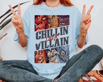 Vintage Disney Villains Chillin Like A Villain Group Portrait Comfort Colors T-Shirt, Bad Guys Tee, WDW Epcot Disneyland Family Matching Tee