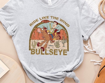 Camiseta de Disney Pixar Toy Story Woody Ride Like The Wind con colores cómodos, camiseta de Woody Cowboy y Bullseye, camiseta a juego de Magic Kingdom Disneyland