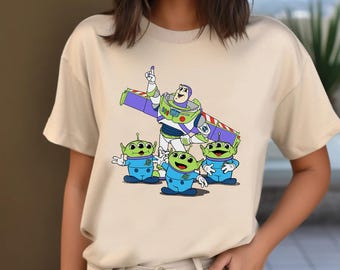 Camiseta de Toy Story Buzz Lightyear y Aliens con colores cómodos, camiseta de vacaciones familiares de Magic Kingdom Disneyland, camiseta de regalo de cumpleaños