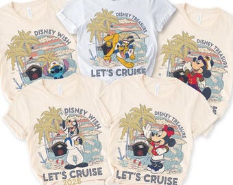 Personalisierte Disney Cruise Line Micky und Freunde Let's Cruise Comfort Farben T-Shirt, Disney Wunsch Fantasie Magie Wunder Schatz Traum T-Shirt