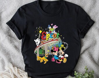 Camiseta vintage Disney Mickey y sus amigos del parque temático Epcot, colores cómodos, camiseta Mickey, Minnie, Donald, Daisy y Pluto, camiseta de viaje a Disney Epcot
