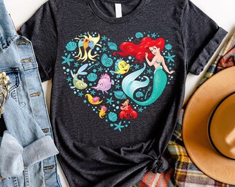 Disney die kleine Meerjungfrau Herz Komfort Farben T-Shirt, Disney Prinzessin Ariel T-Shirt, Magic Kingdom Disneyland Familie passendes Shirt